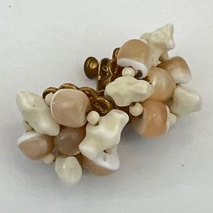 Miriam Haskell Earrings Vintage Signed  Faux Coral Shell Beaded Clip/ Screw back